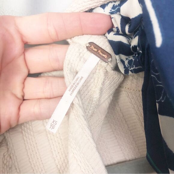 Free People Cream Blouse with Navy Scarf Detail - Picture 11 of 12